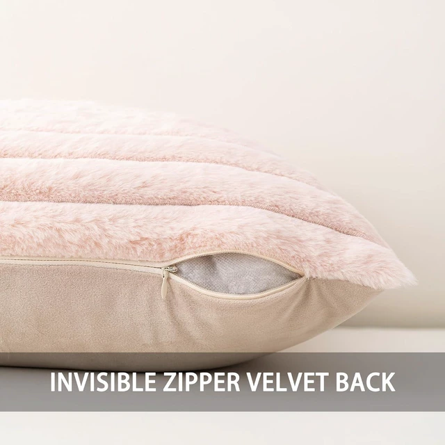 Alt view image 3 of 7 - Pack of 2 Faux Fur Christmas Throw Pillow Covers 18x18 Inch, Light Pink