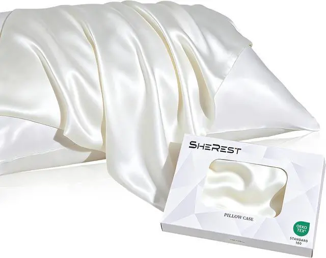 Main image of 100% Lyocell Tencel Pillowcase Cooling Silk-Like Soft Satin Standard Size Pillow Cover with Zipper for Hair, Travel Bedding Essentials Birthday Gifts for Women Men (1pc, White, 20"x26")
