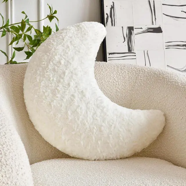Main image of Moon Shaped Pillow with Soft Faux Fur for Couch, Bed, Sofa - Cute Half Moon Pillows with Room Decor for Bedroom, Living Room (14.9 Inches, White)