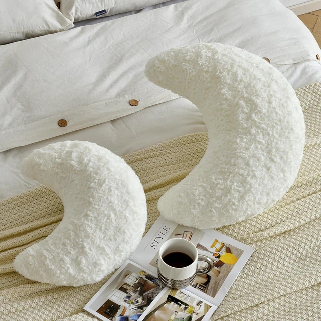 Alt view image 4 of 7 - Moon Shaped Pillow with Soft Faux Fur for Couch, Bed, Sofa - Cute Half Moon Pillows with Room Decor for Bedroom, Living Room (14.9 Inches, White)