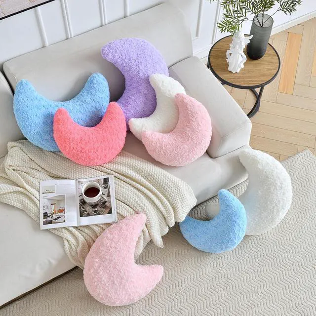 Alt view image 6 of 7 - Moon Shaped Pillow with Soft Faux Fur for Couch, Bed, Sofa - Cute Half Moon Pillows with Room Decor for Bedroom, Living Room (14.9 Inches, White)