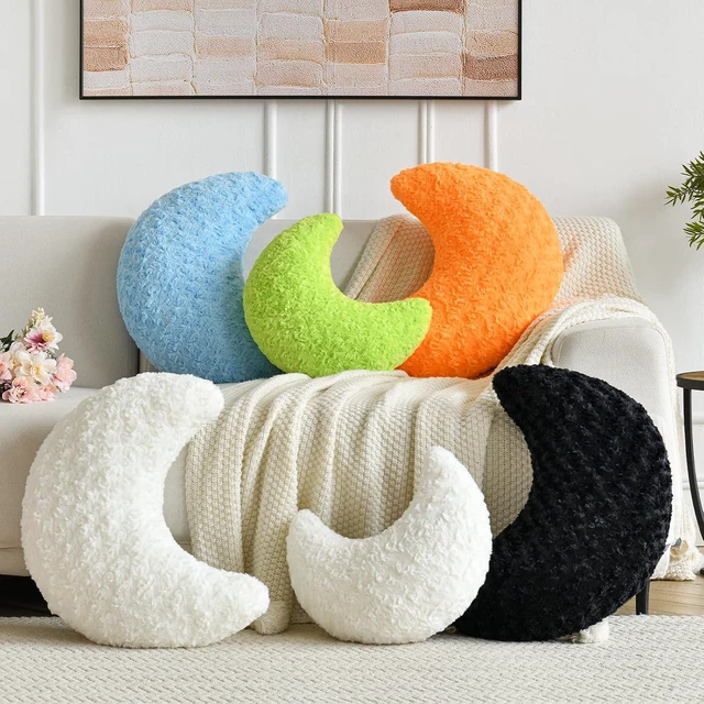 Alt view image 2 of 7 - Moon Shaped Pillow with Soft Faux Fur for Couch, Bed, Sofa - Cute Half Moon Pillows with Room Decor for Bedroom, Living Room (14.9 Inches, White)