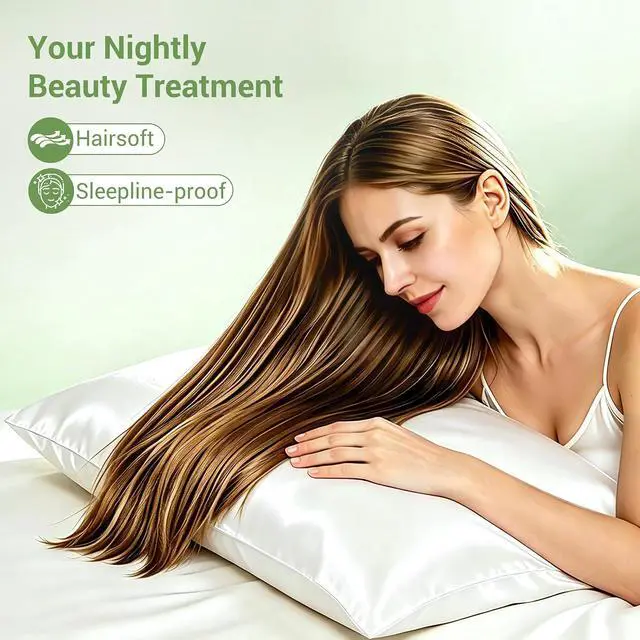 Alt view image 2 of 7 - 100% Lyocell Tencel Pillowcase Cooling Silk-Like Soft Satin Standard Size Pillow Cover with Zipper for Hair, Travel Bedding Essentials Birthday Gifts for Women Men (1pc, White, 20"x26")