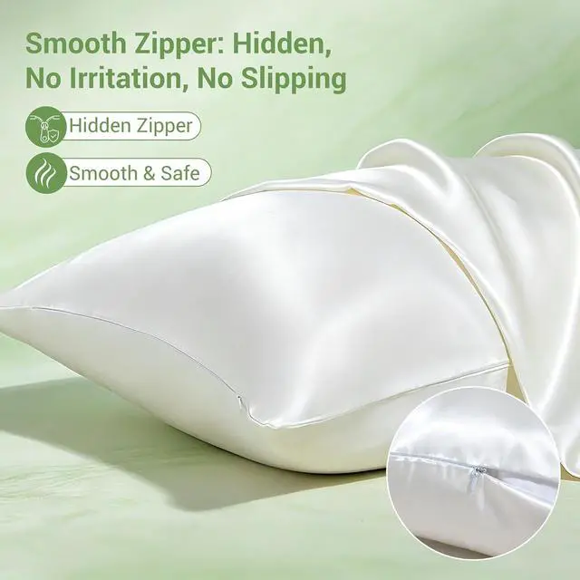 Alt view image 4 of 7 - 100% Lyocell Tencel Pillowcase Cooling Silk-Like Soft Satin Standard Size Pillow Cover with Zipper for Hair, Travel Bedding Essentials Birthday Gifts for Women Men (1pc, White, 20"x26")