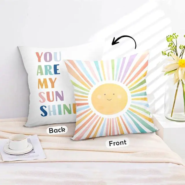 Alt view image 2 of 5 - Boho Sun Pillow Cover 18x18,You are My Sunshine Pillow Cover,Boho Sunset Pillow, Sun Rainbow Playroom Decor,Pillows Decor for Book Center Calming Corner Girls Kids Room