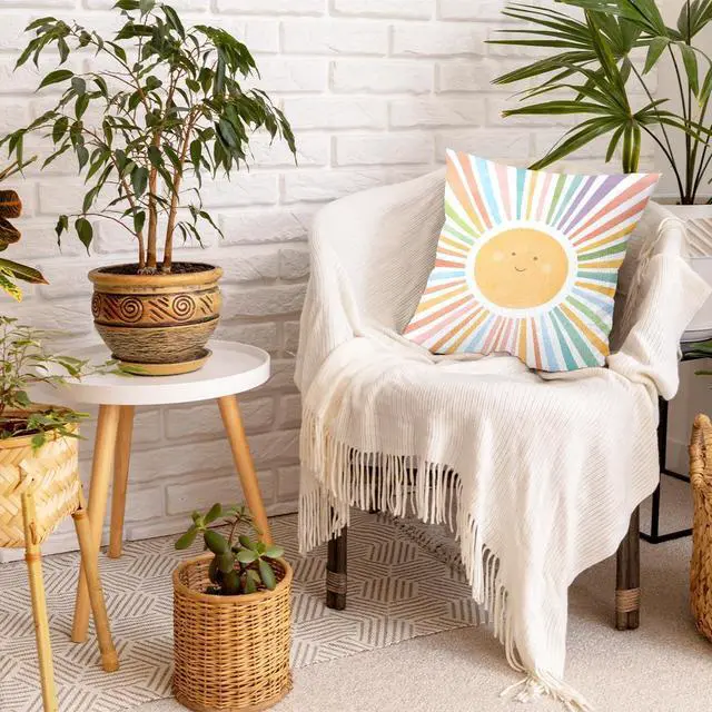 Alt view image 3 of 5 - Boho Sun Pillow Cover 18x18,You are My Sunshine Pillow Cover,Boho Sunset Pillow, Sun Rainbow Playroom Decor,Pillows Decor for Book Center Calming Corner Girls Kids Room