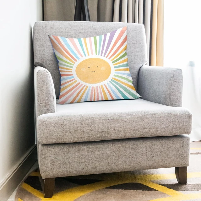 Alt view image 4 of 5 - Boho Sun Pillow Cover 18x18,You are My Sunshine Pillow Cover,Boho Sunset Pillow, Sun Rainbow Playroom Decor,Pillows Decor for Book Center Calming Corner Girls Kids Room