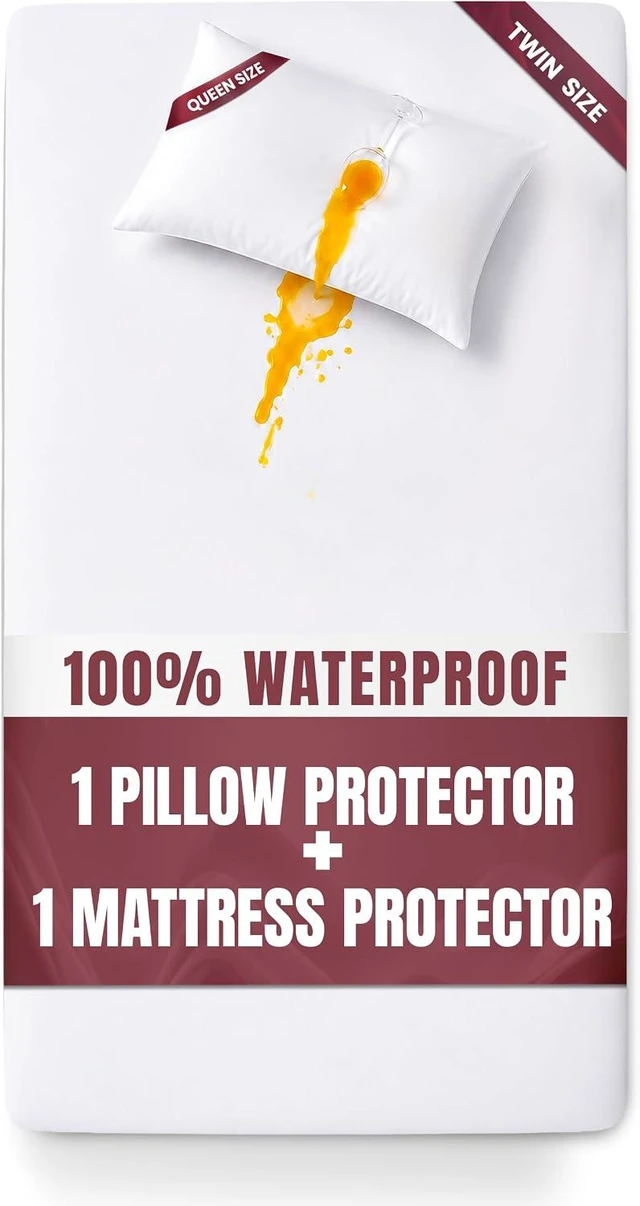 Alt view image 2 of 7 - 100% Waterproof Mattress Protector Set with +1 Pillow Case, Twin Size