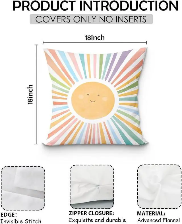 Alt view image 5 of 5 - Boho Sun Pillow Cover 18x18,You are My Sunshine Pillow Cover,Boho Sunset Pillow, Sun Rainbow Playroom Decor,Pillows Decor for Book Center Calming Corner Girls Kids Room