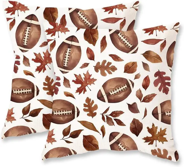 Main image of Fall Football Maple Leaves Pillow Covers 18x18 Inch Set of 2 Farmhouse Autumn Decorative Throw Pillows Thanksgiving Harvest Cushion Cases for Sofa Couch Home Decorations