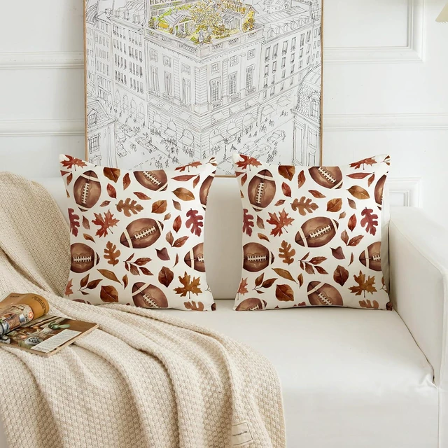 Alt view image 2 of 6 - Fall Football Maple Leaves Pillow Covers 18x18 Inch Set of 2 Farmhouse Autumn Decorative Throw Pillows Thanksgiving Harvest Cushion Cases for Sofa Couch Home Decorations