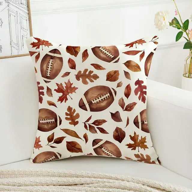 Alt view image 3 of 6 - Fall Football Maple Leaves Pillow Covers 18x18 Inch Set of 2 Farmhouse Autumn Decorative Throw Pillows Thanksgiving Harvest Cushion Cases for Sofa Couch Home Decorations