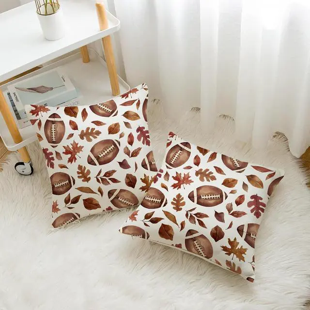 Alt view image 4 of 6 - Fall Football Maple Leaves Pillow Covers 18x18 Inch Set of 2 Farmhouse Autumn Decorative Throw Pillows Thanksgiving Harvest Cushion Cases for Sofa Couch Home Decorations