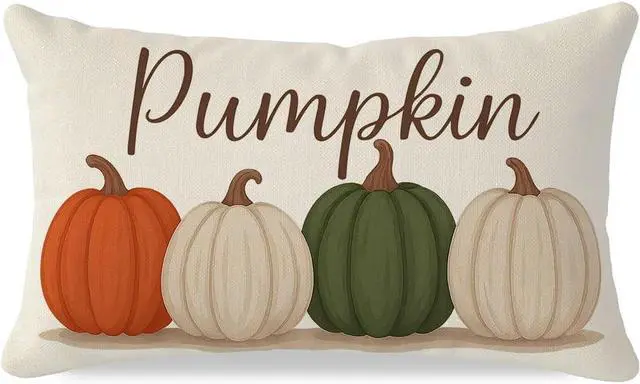 Main image of Fall Olive Green Orange Pumpkin Pillow Covers 12x20 Inch