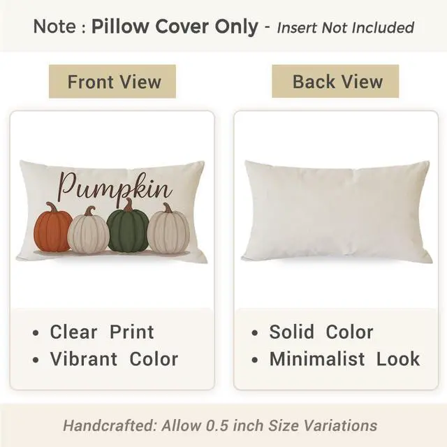 Alt view image 5 of 7 - Fall Olive Green Orange Pumpkin Pillow Covers 12x20 Inch
