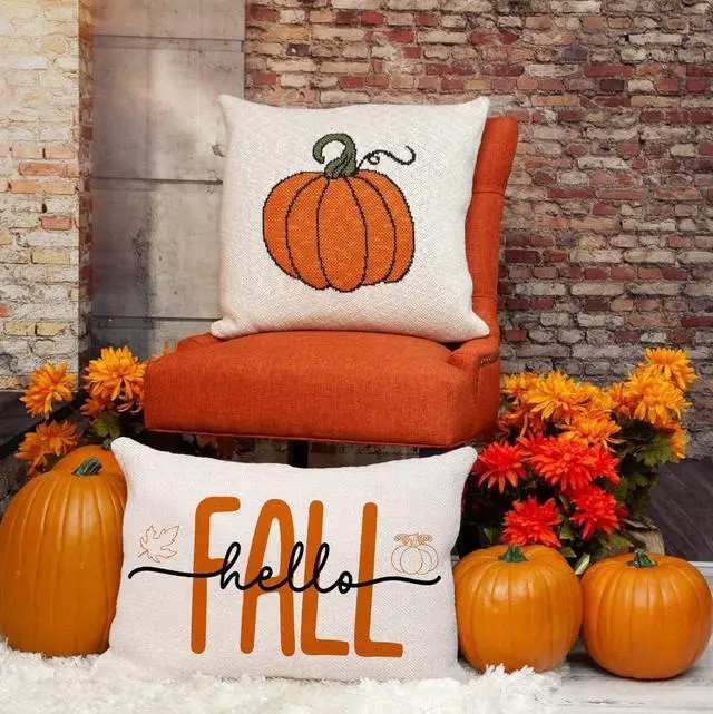 Alt view image 4 of 6 - Hello Fall Pillow Covers 12x20,Hello Pumpkin Autumn Decorations Pillow Covers Outdoor Pillows Decorative for Fall Decor(Orange,12''x20'')