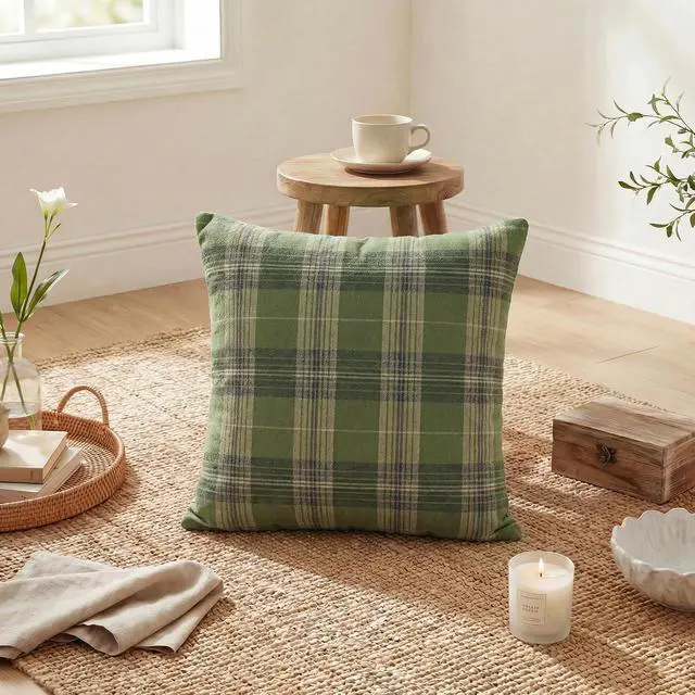 Alt view image 5 of 7 - Spring Summer Green Khaki Plaid Decorative Throw Pillow Covers, 18 x 18 Inch Holiday Scottish Tartan Cushion Case Farmhouse Decoration for Sofa Couch Set of 2