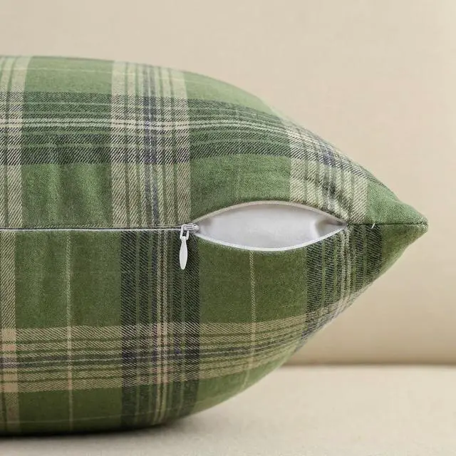 Alt view image 7 of 7 - Spring Summer Green Khaki Plaid Decorative Throw Pillow Covers, 18 x 18 Inch Holiday Scottish Tartan Cushion Case Farmhouse Decoration for Sofa Couch Set of 2