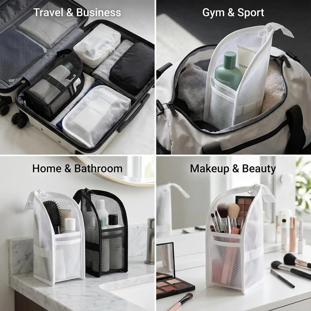 Alt view image 6 of 7 - 2 Piece Hanging Toiletry Bag Portable Clear Standing Makeup Bags