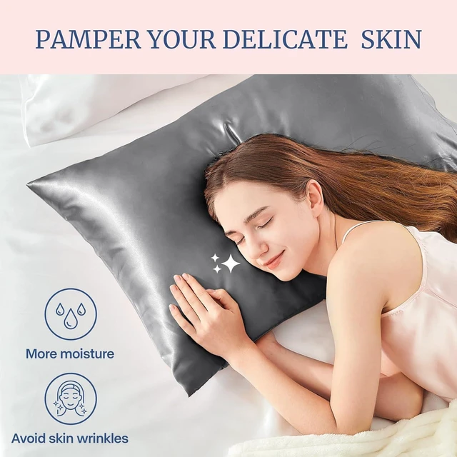 Alt view image 3 of 7 - Satin Pillowcase for Hair and Skin, Super Soft and Cooling Similar to Silk Pillow Cases 2 Pack with Envelope Closure, Gift for Women Men(20"x36" King Size, Dark Grey)