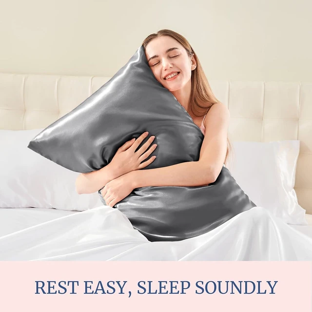 Alt view image 4 of 7 - Satin Pillowcase for Hair and Skin, Super Soft and Cooling Similar to Silk Pillow Cases 2 Pack with Envelope Closure, Gift for Women Men(20"x36" King Size, Dark Grey)