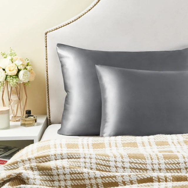 Alt view image 7 of 7 - Satin Pillowcase for Hair and Skin, Super Soft and Cooling Similar to Silk Pillow Cases 2 Pack with Envelope Closure, Gift for Women Men(20"x36" King Size, Dark Grey)