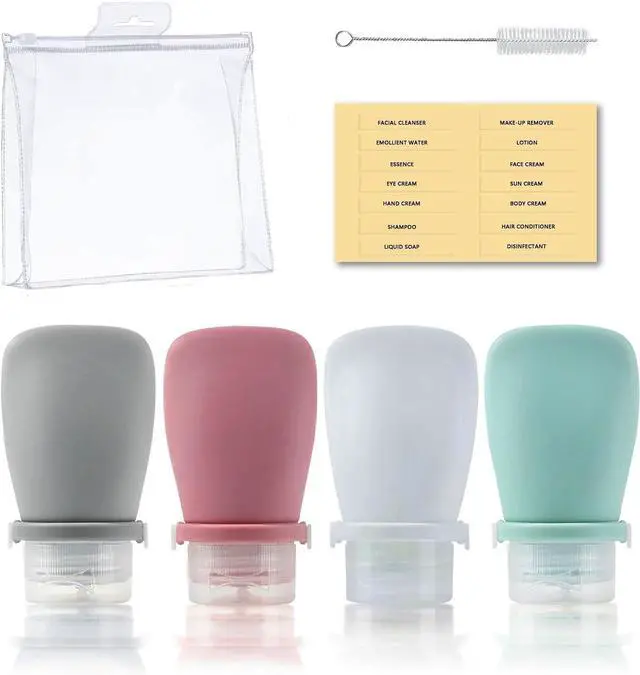 Main image of Silicone Travel Bottles Set for Toiletries, Leak Proof Refillable Squeezable Containers, Travel Containers 60ml (2oz) for Shampoo Conditioner Lotion Liquids, with Storage Bag Tag
