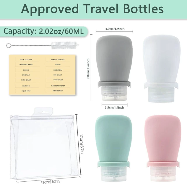 Alt view image 3 of 7 - Silicone Travel Bottles Set for Toiletries, Leak Proof Refillable Squeezable Containers, Travel Containers 60ml (2oz) for Shampoo Conditioner Lotion Liquids, with Storage Bag Tag