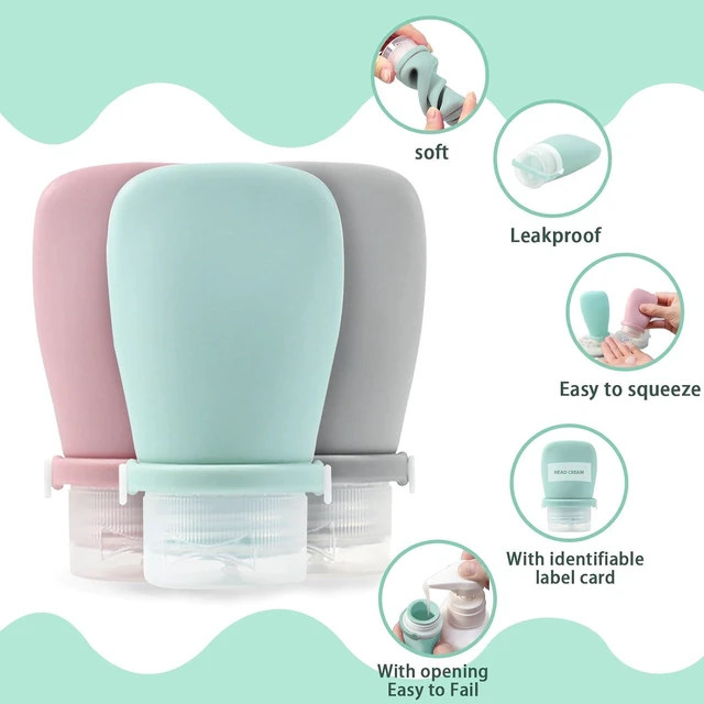 Alt view image 2 of 7 - Silicone Travel Bottles Set for Toiletries, Leak Proof Refillable Squeezable Containers, Travel Containers 60ml (2oz) for Shampoo Conditioner Lotion Liquids, with Storage Bag Tag