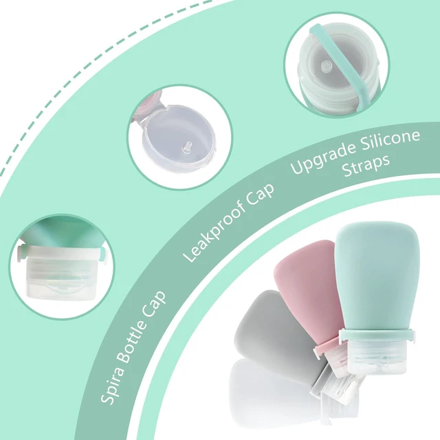Alt view image 4 of 7 - Silicone Travel Bottles Set for Toiletries, Leak Proof Refillable Squeezable Containers, Travel Containers 60ml (2oz) for Shampoo Conditioner Lotion Liquids, with Storage Bag Tag