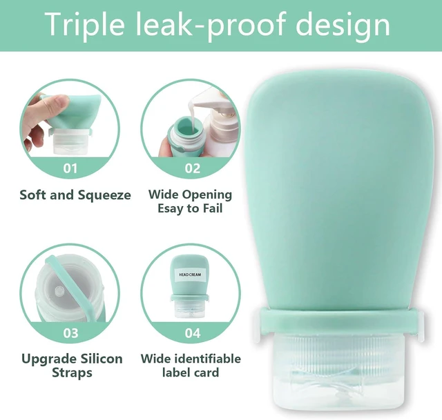 Alt view image 5 of 7 - Silicone Travel Bottles Set for Toiletries, Leak Proof Refillable Squeezable Containers, Travel Containers 60ml (2oz) for Shampoo Conditioner Lotion Liquids, with Storage Bag Tag