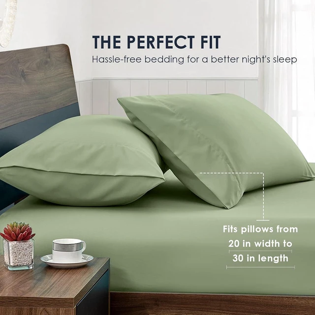 Alt view image 4 of 7 - Sage Green Pillowcases Queen Size 2 Pack - Pillowcase Set - Envelope Closure - Soft Brushed Microfiber Fabric - 20x30 Inches Pillow Case Set of 2 for Home, Hotels, Schools