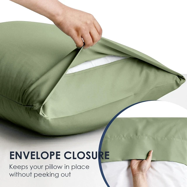 Alt view image 5 of 7 - Sage Green Pillowcases Queen Size 2 Pack - Pillowcase Set - Envelope Closure - Soft Brushed Microfiber Fabric - 20x30 Inches Pillow Case Set of 2 for Home, Hotels, Schools