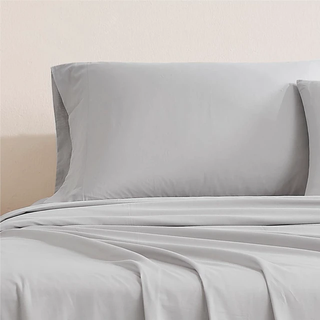 Alt view image 3 of 5 - Luxury Cotton 144 Thread Count Organic Cotton King Pillowcases, Set of 2, Light Grey