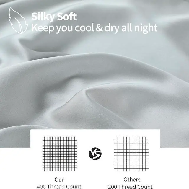 Alt view image 2 of 7 - Bamboo Viscose Pillow Protectors Toddler Size Set of 2, 400 Thread Count Cooling Zippered Pillowcases for Hot Sleepers & Night Sweats, Breathable Silky Soft Pillow Covers, Hotel Luxury, Gray, 13x18