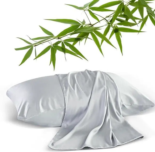 Main image of Bamboo Viscose Pillow Protectors Toddler Size Set of 2, 400 Thread Count Cooling Zippered Pillowcases for Hot Sleepers & Night Sweats, Breathable Silky Soft Pillow Covers, Hotel Luxury, Gray, 13x18