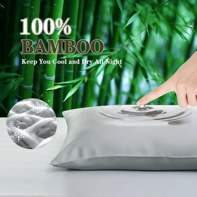 Alt view image 3 of 7 - Bamboo Viscose Pillow Protectors Toddler Size Set of 2, 400 Thread Count Cooling Zippered Pillowcases for Hot Sleepers & Night Sweats, Breathable Silky Soft Pillow Covers, Hotel Luxury, Gray, 13x18