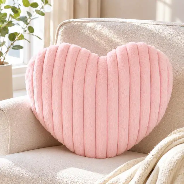 Alt view image 2 of 7 - 15.7 Inch Pink Heart Pillow,Soft Heart Shaped Pillow with Faux Rabbit Fur for Bed Sofa Couch Home Decor,Cute Heart Shaped Throw Pillows for Girls Women Valentine