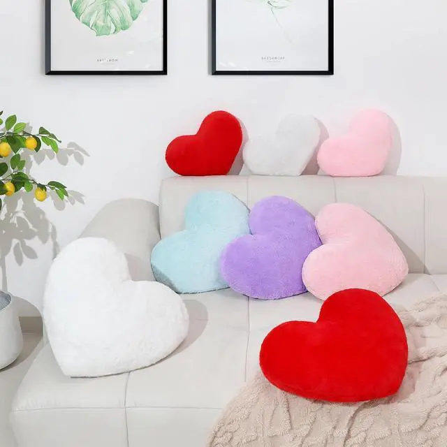Alt view image 3 of 7 - 15.7 Inch Pink Heart Pillow,Soft Heart Shaped Pillow with Faux Rabbit Fur for Bed Sofa Couch Home Decor,Cute Heart Shaped Throw Pillows for Girls Women Valentine