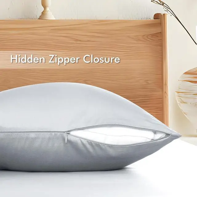 Alt view image 6 of 7 - Bamboo Viscose Pillow Protectors Toddler Size Set of 2, 400 Thread Count Cooling Zippered Pillowcases for Hot Sleepers & Night Sweats, Breathable Silky Soft Pillow Covers, Hotel Luxury, Gray, 13x18
