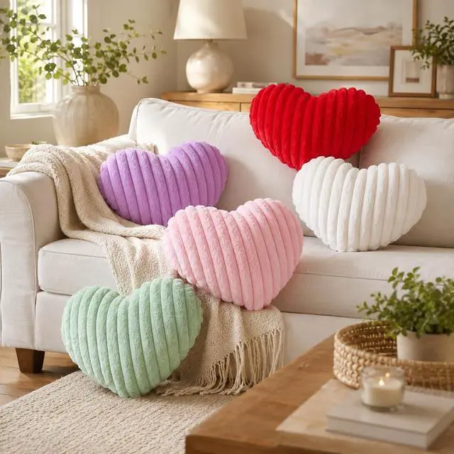 Alt view image 4 of 7 - 15.7 Inch Pink Heart Pillow,Soft Heart Shaped Pillow with Faux Rabbit Fur for Bed Sofa Couch Home Decor,Cute Heart Shaped Throw Pillows for Girls Women Valentine