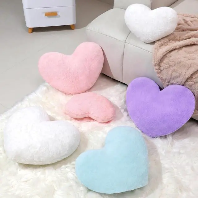Alt view image 5 of 7 - 15.7 Inch Pink Heart Pillow,Soft Heart Shaped Pillow with Faux Rabbit Fur for Bed Sofa Couch Home Decor,Cute Heart Shaped Throw Pillows for Girls Women Valentine