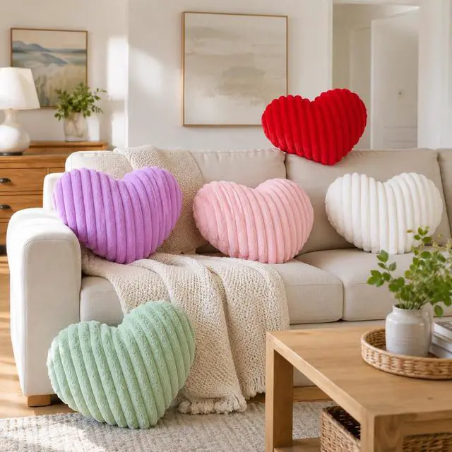 Alt view image 6 of 7 - 15.7 Inch Pink Heart Pillow,Soft Heart Shaped Pillow with Faux Rabbit Fur for Bed Sofa Couch Home Decor,Cute Heart Shaped Throw Pillows for Girls Women Valentine