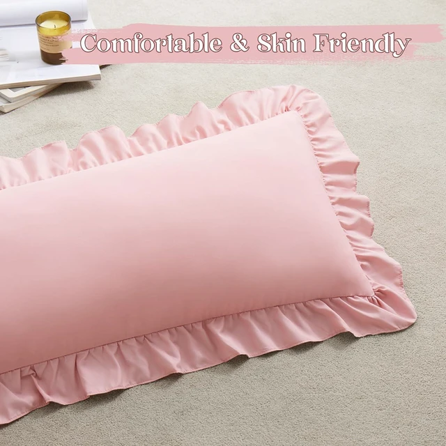 Alt view image 5 of 7 - Light Pink Lumbar Pillow Covers 14x36 Inch Set of 1, Microfiber Ruffled Pillow Shams, Ruffle Sham Pillow Covers Lumbar Pillow Case for Couch Bed Livingroom