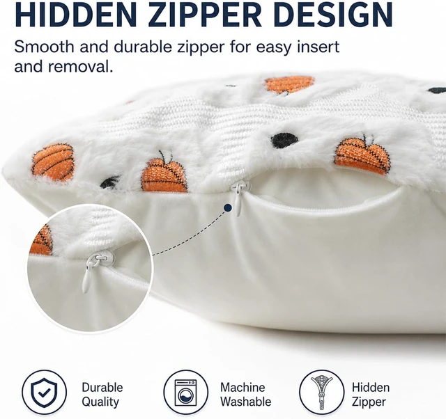 Alt view image 3 of 6 - 2 Pcs Halloween Pillow Covers 18x18 Inches, Soft Fluffy Plush Throw Pillow Cases with Cute Ghost Pumpkin Pattern, Spooky Season Fall Decorative Cushion Covers for Sofa Couch Home Decoration