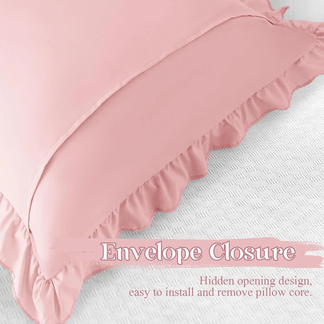 Alt view image 6 of 7 - Light Pink Lumbar Pillow Covers 14x36 Inch Set of 1, Microfiber Ruffled Pillow Shams, Ruffle Sham Pillow Covers Lumbar Pillow Case for Couch Bed Livingroom