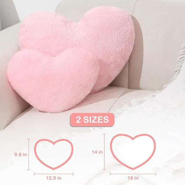 Alt view image 7 of 7 - 15.7 Inch Pink Heart Pillow,Soft Heart Shaped Pillow with Faux Rabbit Fur for Bed Sofa Couch Home Decor,Cute Heart Shaped Throw Pillows for Girls Women Valentine