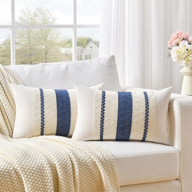 Alt view image 2 of 7 - Set of 1 Dusty Blue Vintage Lumbar Decorative Throw Pillow Covers 12x20 Inch for Couch Bed Sofa Chair Bedroom, Rustic Retro Square Cushion Case, Modern Farmhouse Boho Living Room Decor