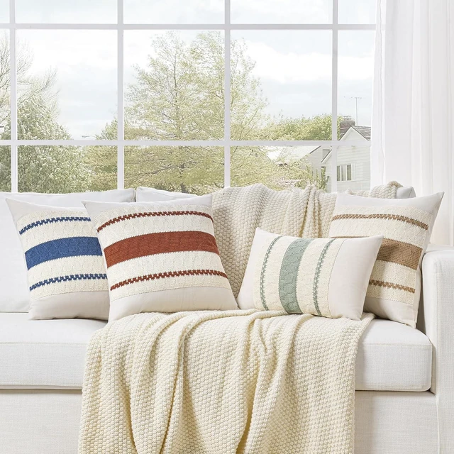 Alt view image 6 of 7 - Set of 1 Dusty Blue Vintage Lumbar Decorative Throw Pillow Covers 12x20 Inch for Couch Bed Sofa Chair Bedroom, Rustic Retro Square Cushion Case, Modern Farmhouse Boho Living Room Decor