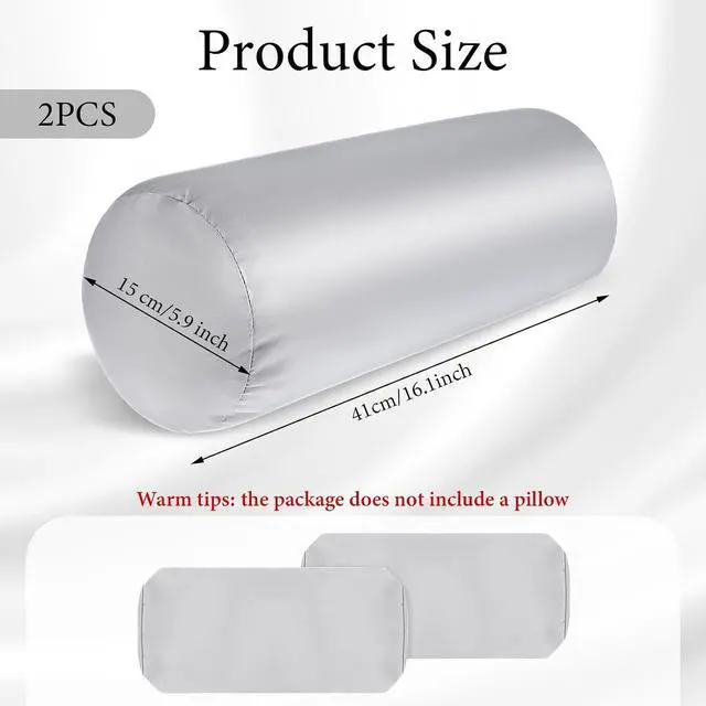 Alt view image 2 of 7 - 2 Packs Round Neck Pillow Case Covers, 16x5.9inch Cervical Neck Roll Pillow Cover Soft Round Pillow Covers with Zipper Bolster Pillowcases Silk Pillow Case Covers for Hair & Skin(Only Case)